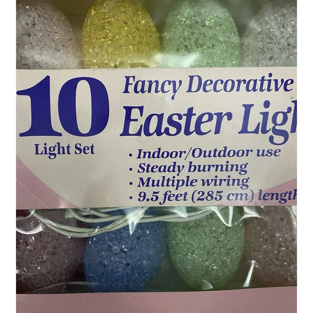VTG 10 ct Fancy Crackle Easter Egg String Light Set 9.5 ft NOS Indoor Outdoor UL